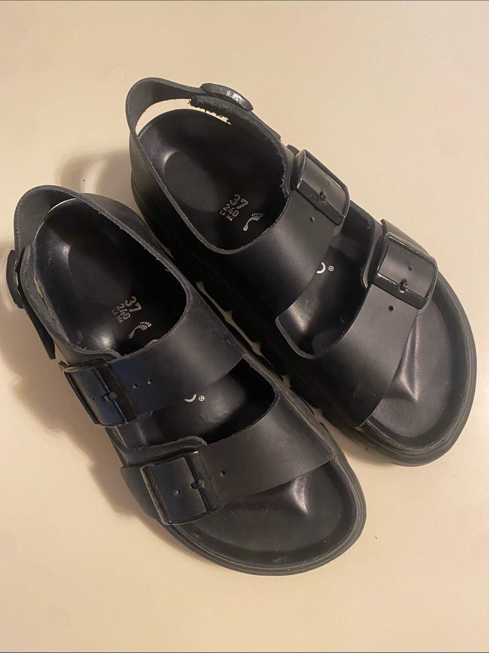 Papillio Black Double Buckle Slide Sandals Size 37 Unisex Comfy